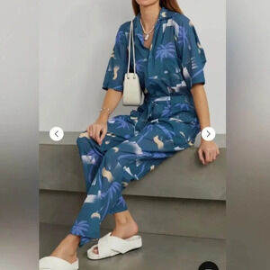 Paradised blue Apres beach jumpsuit zipper front size XS excellent condition